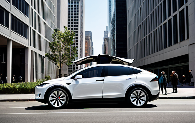 Tesla Model X**

"A sleek, modern Tesla Model X parked in a futuristic cityscape, fully clothed pedestrians admiring it, appropriate attire, safe for work, perfect anatomy, correct proportions, professional car photography, showcasing its innovative design, well-formed hands, proper finger count, natural body proportions, family-friendly."

**