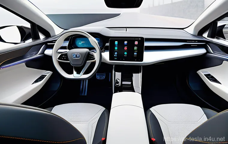 테슬라 모델 S의 주행 보조 시스템 - **Prompt 1: Relaxed Autonomous City Driving**
    "A sleek, modern electric car interior, seen from ...