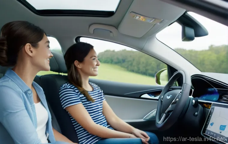 테슬라 모델 S의 주행 보조 시스템 - **Prompt 1: Relaxed Autonomous City Driving**
    "A sleek, modern electric car interior, seen from ...