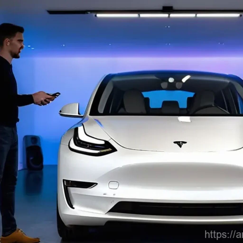 테슬라 전기차의 OTA 업데이트 기능 - **Prompt 1: The Magic of Over-the-Air Updates**
A pristine, sleek white Tesla Model 3 is parked ...