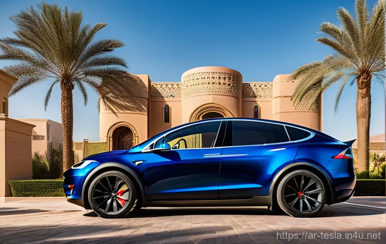 테슬라 모델 X의 중고차 구매 팁 - **Prompt:** A luxurious, sleek Tesla Model X in a striking deep metallic blue, with its iconic Falco...